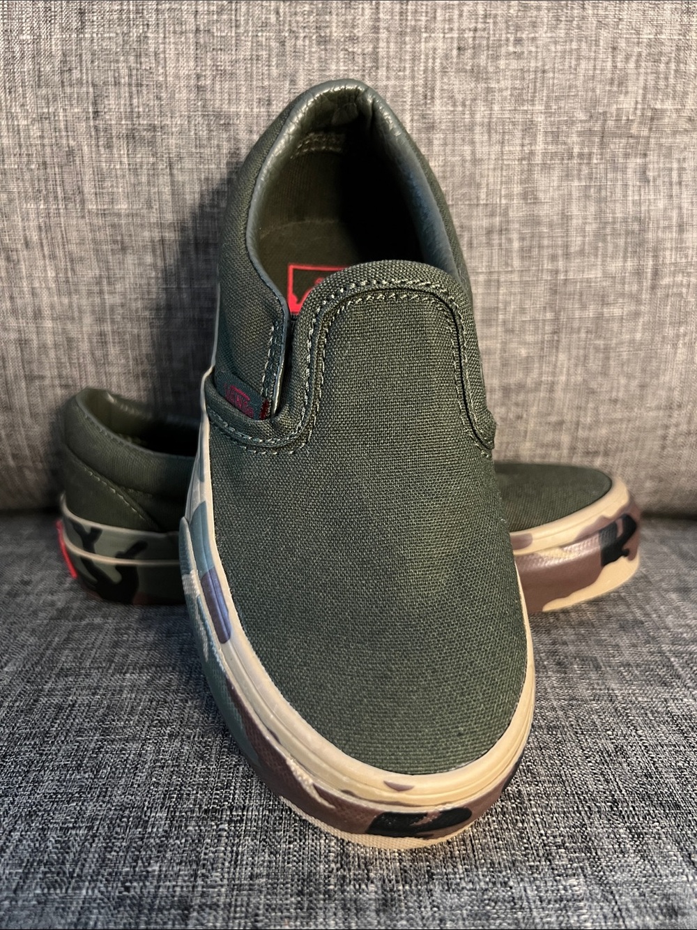 Vans Off The Wall Olive Green/Camo Slip-On Shoes Size 10.5 US Kids